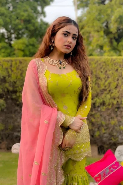 Designer Parrot Green Embroidered Palazzo Suit with Dupatta Designer Parrot Green Embroidered Palazzo Suit with Dupatta