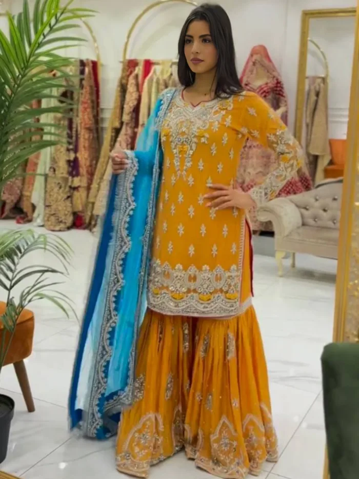 17341 WEDDING HALDI SPECIAL DESIGNER YELLOW SHARARA SUIT - Reewaz  International | Wholesaler & Exporter of indian ethnic wear catalogs.