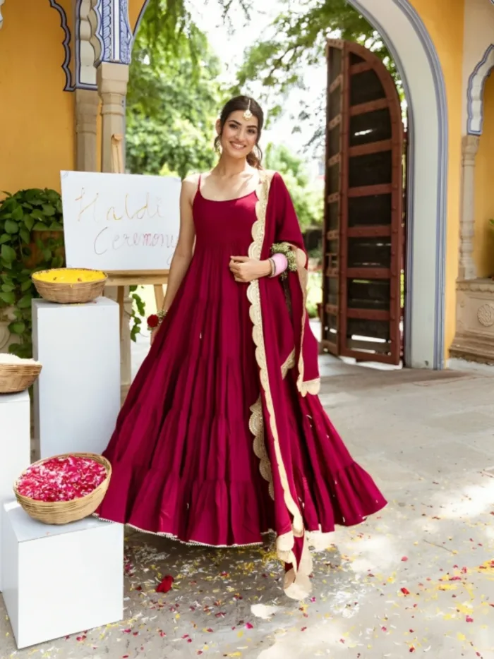 Rose Pink Anarkali Gown with Thread Work & Embroidered Neckline - Seasons  India