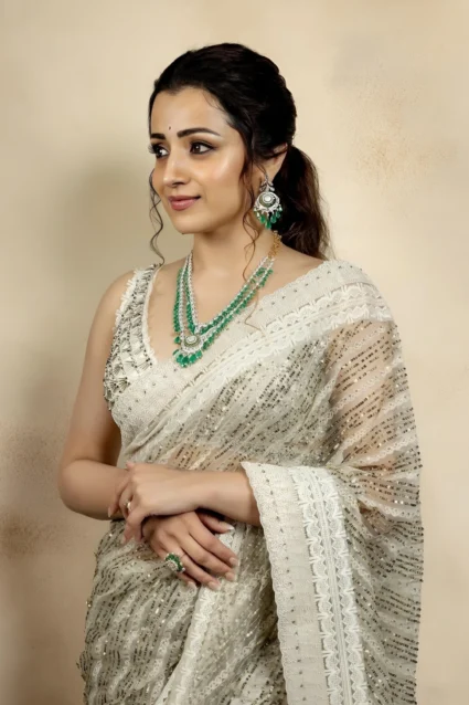 Trisha Krishnan Inspired Designer Saree with Sequin Work