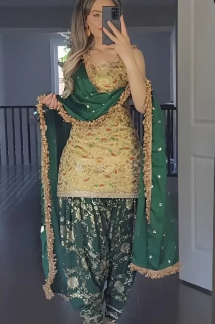 Yellow Punjabi Patiala Suit with Heavy Sequence Embroidery Yellow Punjabi Patiala Suit with Heavy Sequence Embroidery