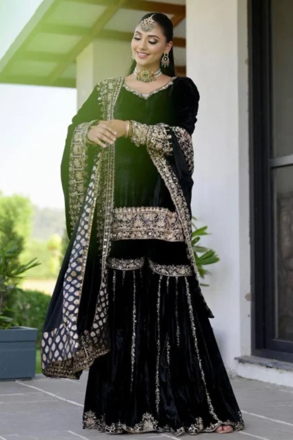 Stunning Black Embroidered Sharara Suit for Sangeet 2024