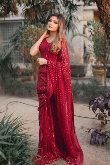 2024 Beautiful Red Saree For Farewell Party