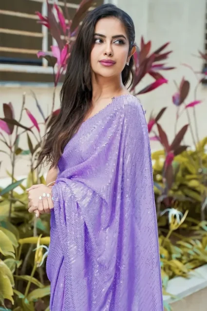 Avika Gor Purple Sequin Sarees For Farewell Class 12