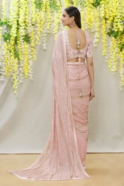 Baby Pink Color Georgette Sarees Party Wear With Price