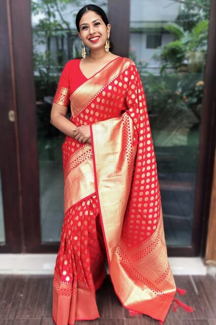 Banarasi Saree Red Colour For Karva Chauth