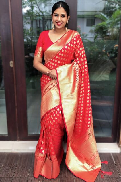 Banarasi Saree Red Colour For Karva Chauth