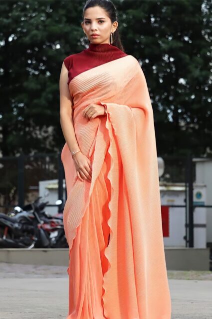 Buy Party Wear Georgette Saree With Peach Color In 2024
