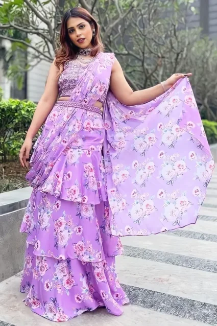 Ethnic Designer Floral Ready To Wear Saree For Farewell
