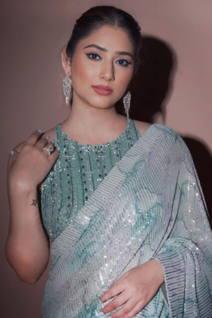 Ethnic Designer Georgette Sequence Saree For Farewell Party