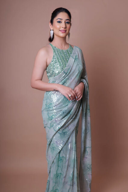 Ethnic Designer Georgette Sequence Saree For Farewell Party