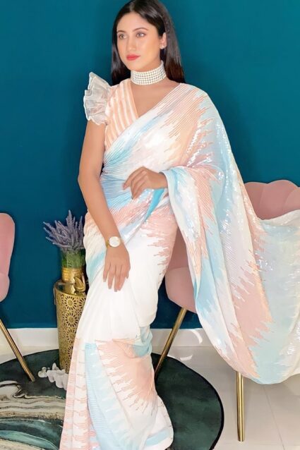 Ethnic Designer Georgette Sequence Saree Online Shopping 2024