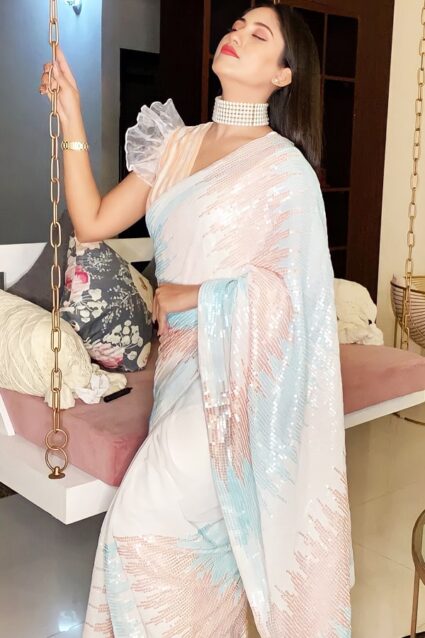 Ethnic Designer Georgette Sequence Saree Online Shopping 2024