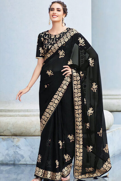 Ethnic Designer Georgette Sequence Work Saree 2024