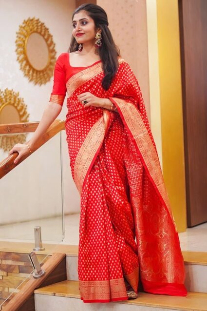 Ethnic Designer Silk Red Saree For Karwa Chauth Festival