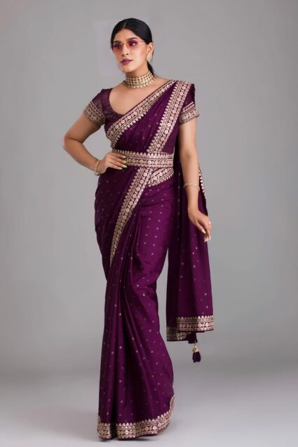 Ethnic Designer Silk Saree Simple Thread Work Blouse Designs