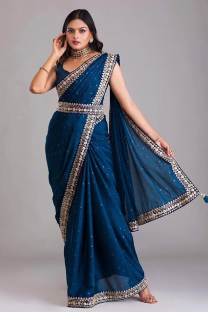 Ethnic Designer Silk Saree With Belt For Women