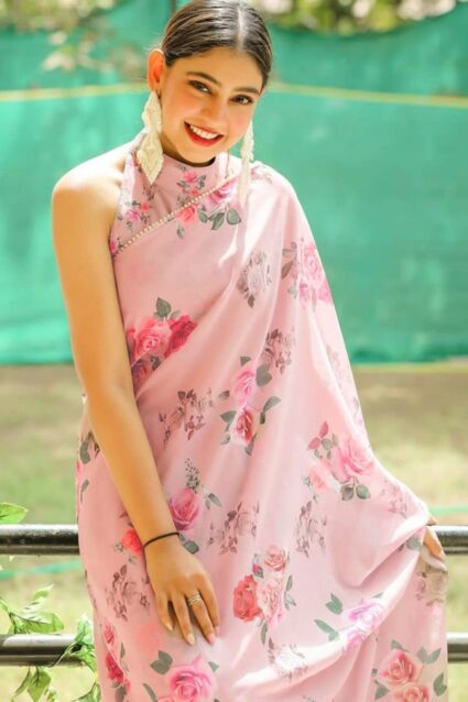 Georgette Pearl Lace Saree Wedding Party 2024