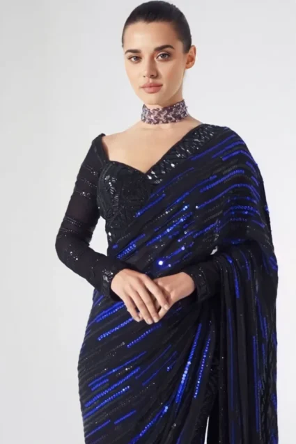 Georgette Sequin Saree For Farewell And Cocktail Party
