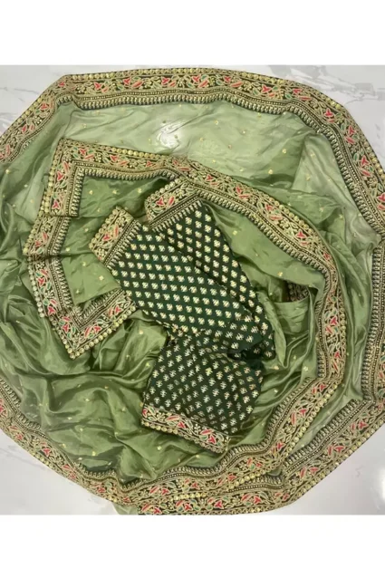 Green Organza Silk Saree For Mehendi Function