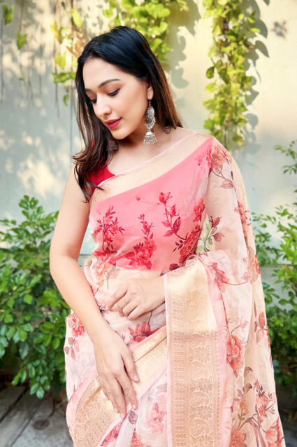Latest Farewell Look Floral Organza Saree For Women