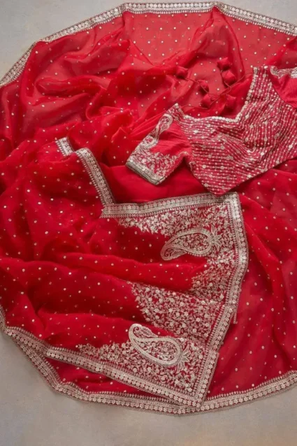 Latest Red Saree Look For Pooja