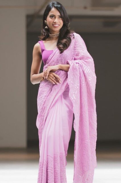 Light Purple Colour Saree For Farewell