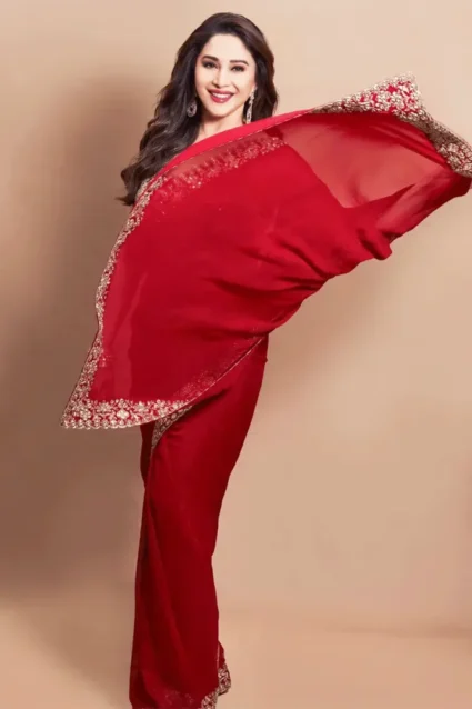 Madhuri Dixit In Red Saree For Karwa Chauth