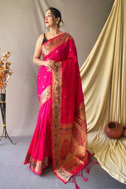 Marathi Look In Pink Paithani Silk Saree
