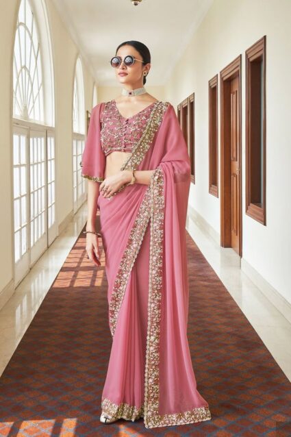 Marriage function Pink Saree for female 2024