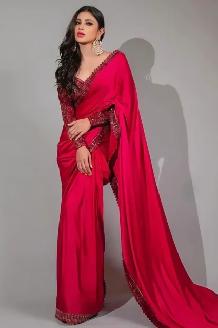 Mouni Roy Red Saree Look For Karwa Chauth