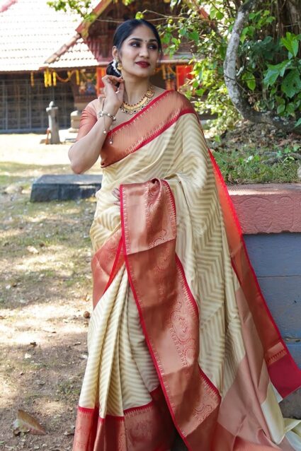 Off-White Banarasi Saree For Wedding
