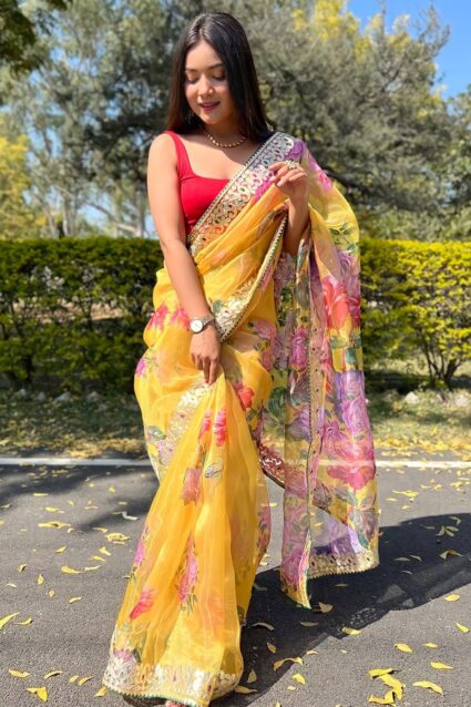 Party Wear Ethnic Designer Organza Silk Saree With Rich Pallu For Wedding