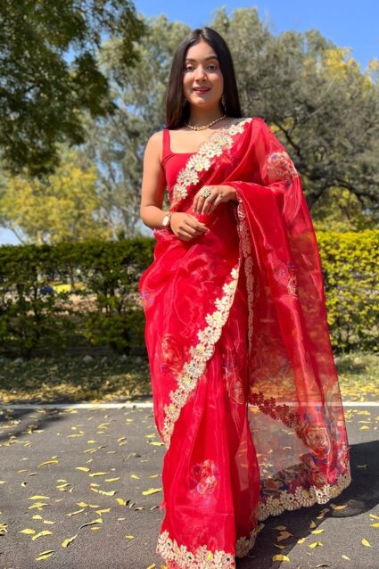 Party Wear Printed Saree For Wedding 2024