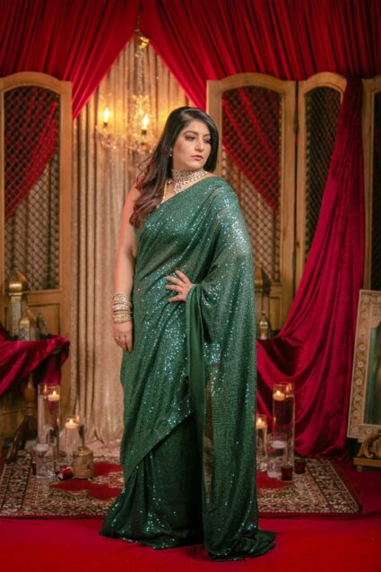 Party wear saree design 2024 Green