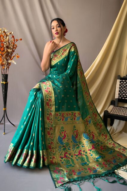 Peacock Green Colour Paithani Silk Sarees Online 2024