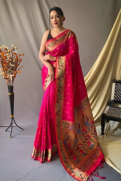 Pink Paithani Saree Online With Peacock Pallu
