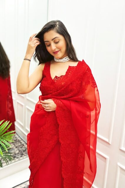 Red Color Ethnic Designer Karwa Chauth Saree Look For Women