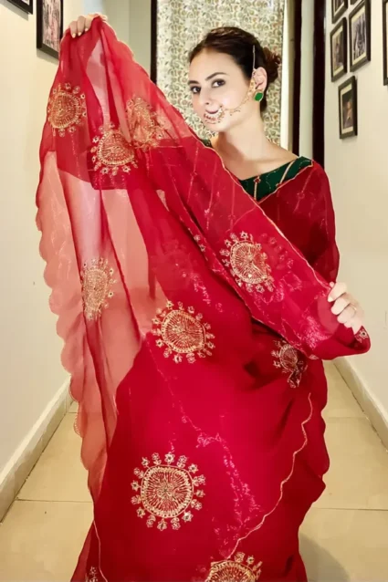 Red Color Latest Saree Designs For Karva Chauth