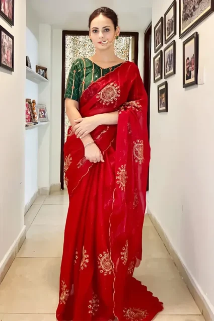 Red Color Latest Saree Designs For Karva Chauth