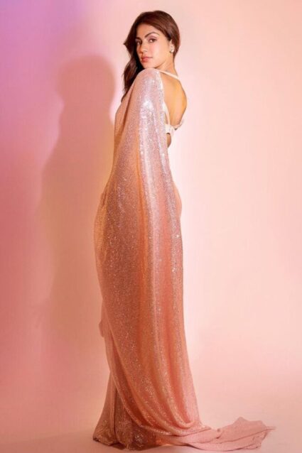 Rhea Chakraborty Sequin Saree For Farewell Party