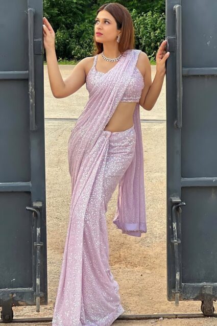 Shraddha Das Bollywood Ethnic Designer Sequin Saree For Girls