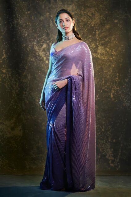 Tamanna bhatia purple Sequence saree buy 2024