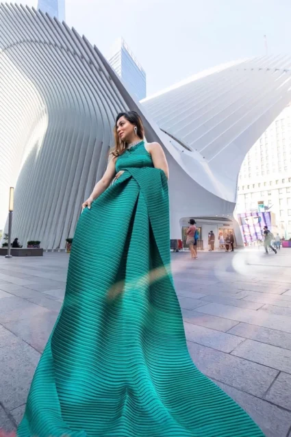 Teal Color Party Wear Pleated Saree Online