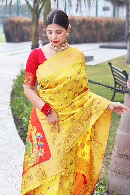 Traditional Marathi Wedding Paithani Saree For Haldi Ceremony