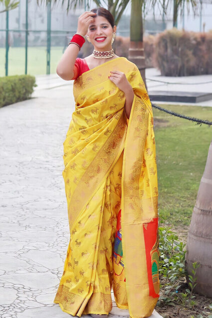 Traditional Marathi Wedding Paithani Saree For Haldi Ceremony