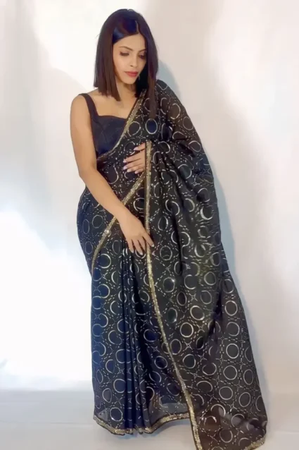 Trendy Black Saree For Farewell 2024