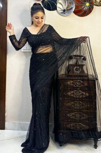 Black Ready To Wear Saree With Price