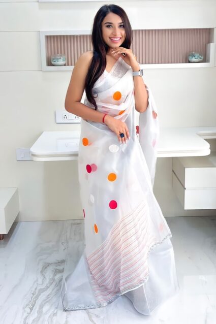 Ethnic Designer Silk Polka Dot Saree Online In India