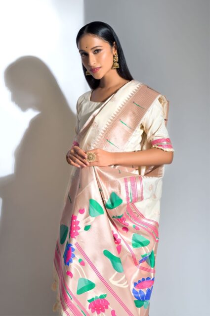 Exclusive Off White Paithani Silk Saree Buy Online